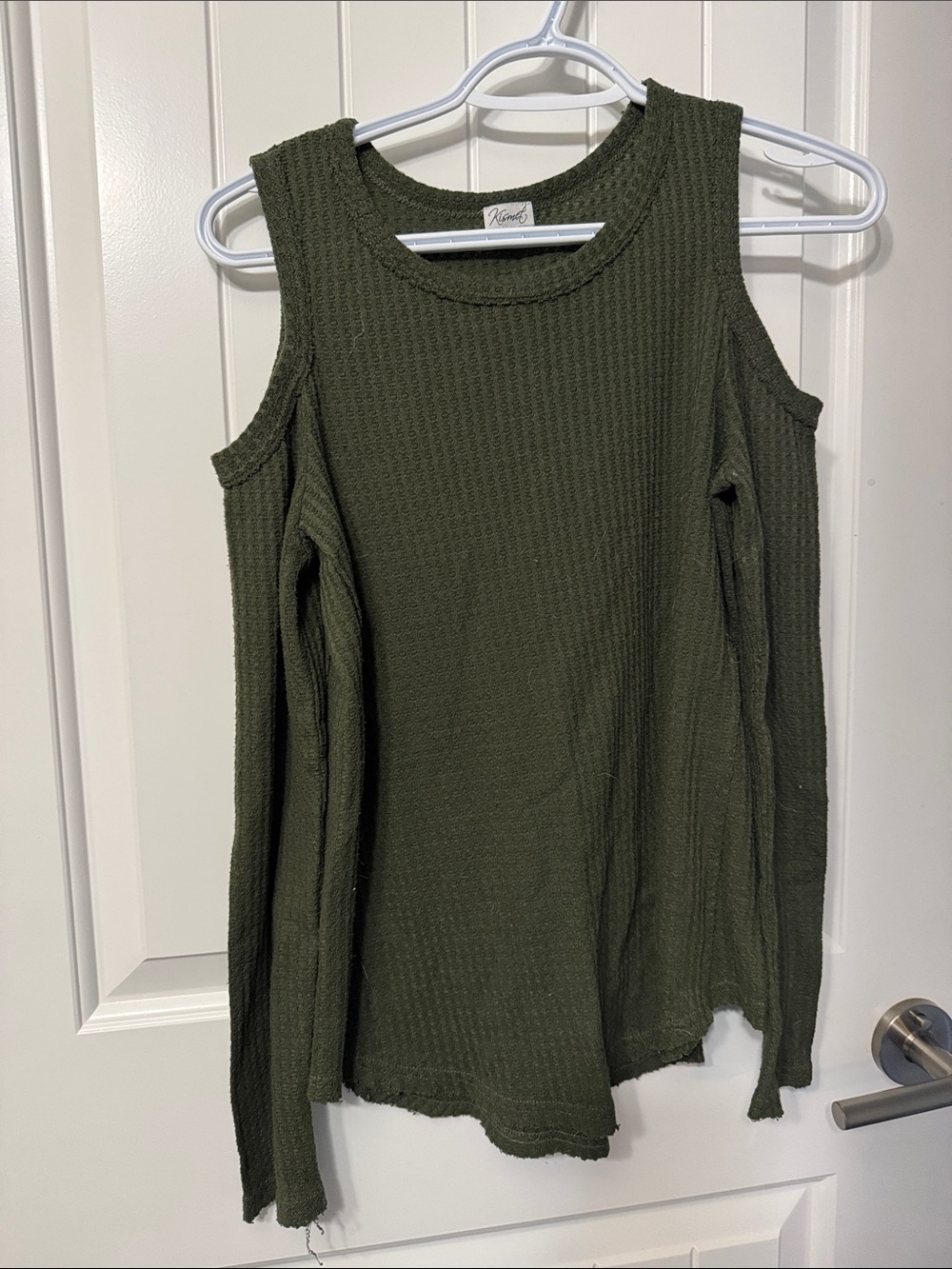 Cold Shoulder Thermal Top - Olive Green